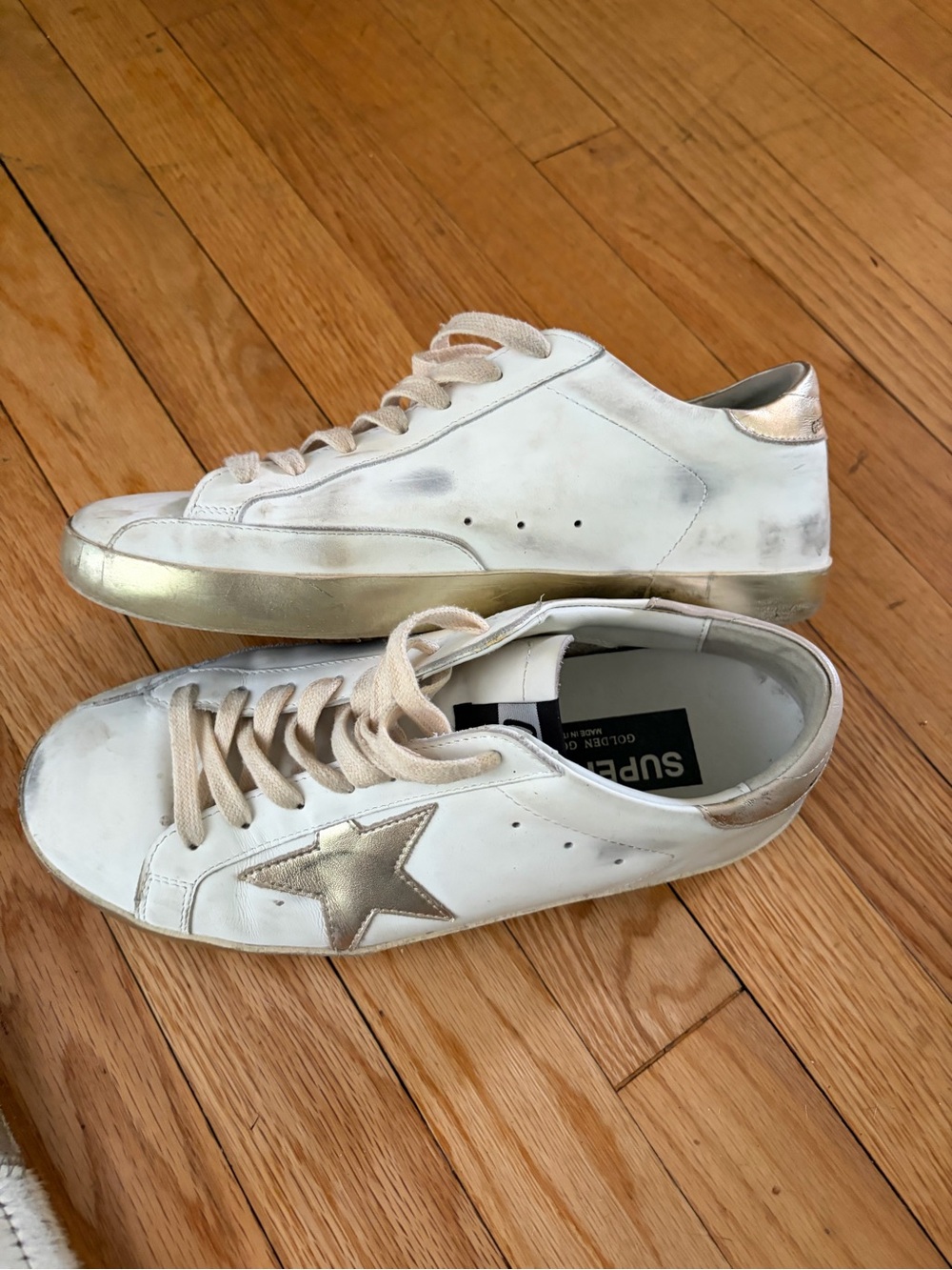 Golden Goose White and Gold Super-Star Sneaker Sz 10 - Picture 6 of 9